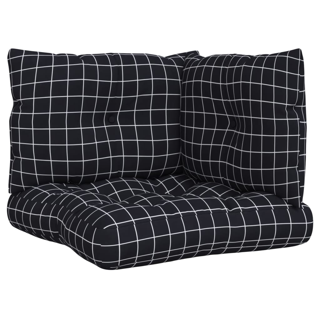 Coussins de palette lot de 3 motif à carreaux noir tissu Oxford