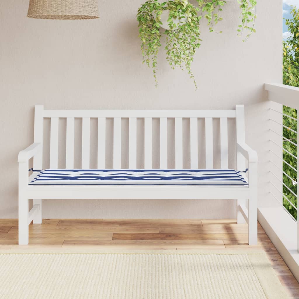 Coussin de banc de jardin rayures bleues et blanches 150x50x3cm