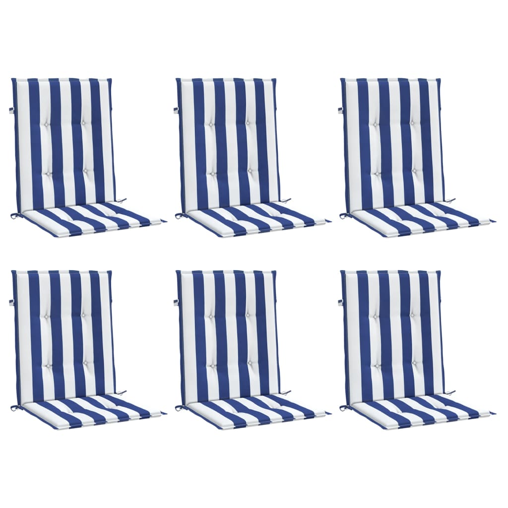 Low Back Chair Cushions Set of 6 Blue and White Stripes