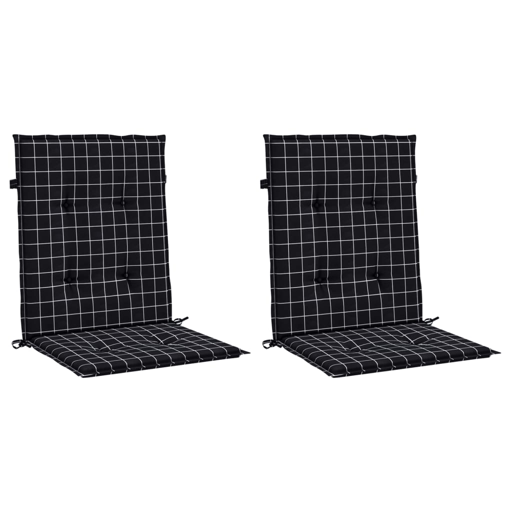 Coussins de chaise à dossier bas lot de 2 noir à carreaux tissu