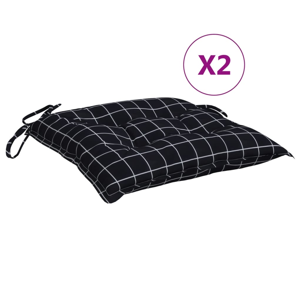 Coussins de chaise lot de 2 carreaux noir 40x40x7 cm tissu