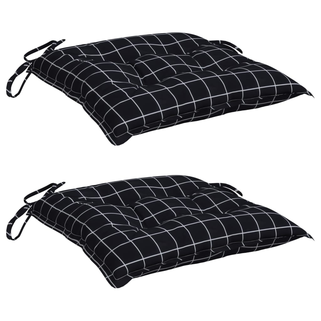 Coussins de chaise lot de 2 carreaux noir 40x40x7 cm tissu