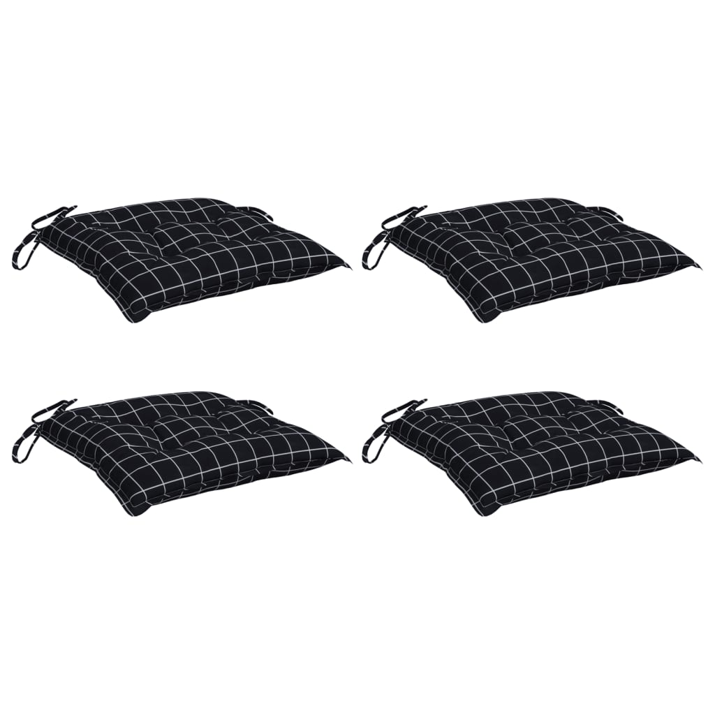 Coussins de chaise lot de 4 carreaux noir 40x40x7 cm tissu