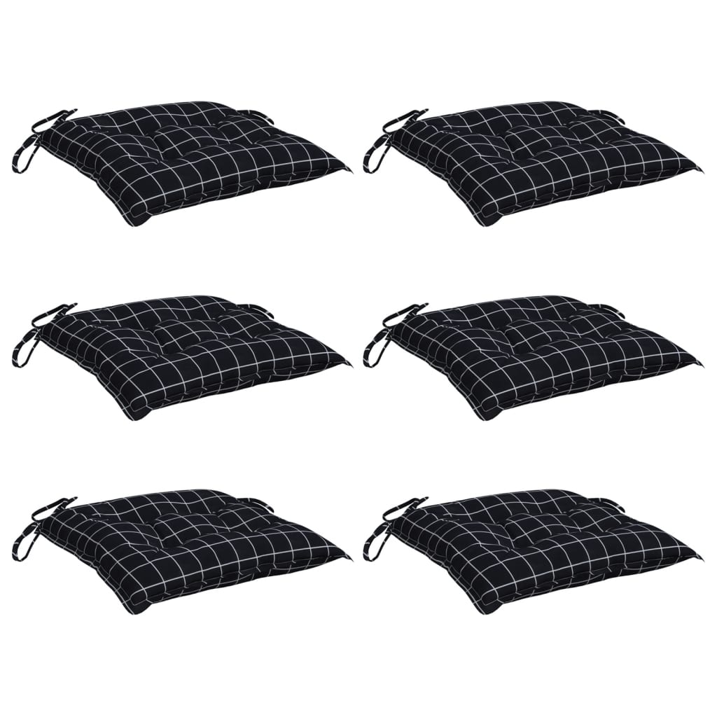 Coussins de chaise lot de 6 carreaux noir 40x40x7 cm tissu