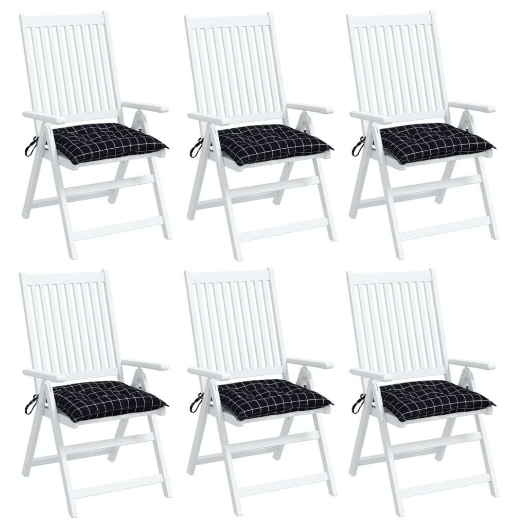 Coussins de chaise lot de 6 carreaux noir 40x40x7 cm tissu