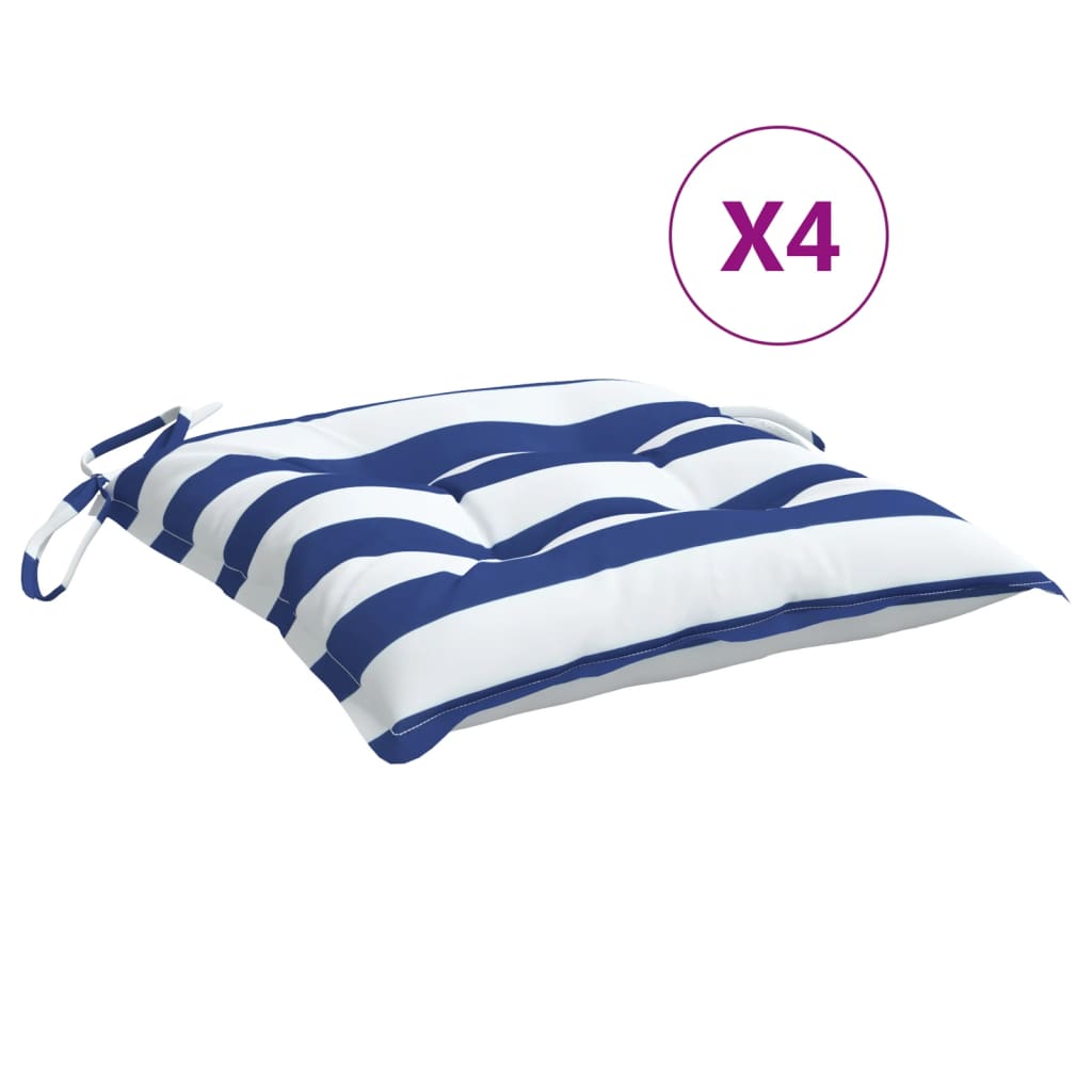 Chair cushions set of 4 blue white stripes 50x50x7 cm