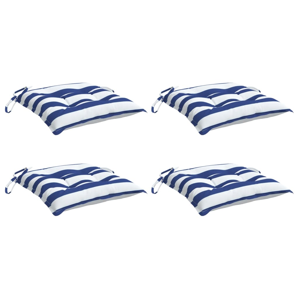 Chair cushions set of 4 blue white stripes 50x50x7 cm