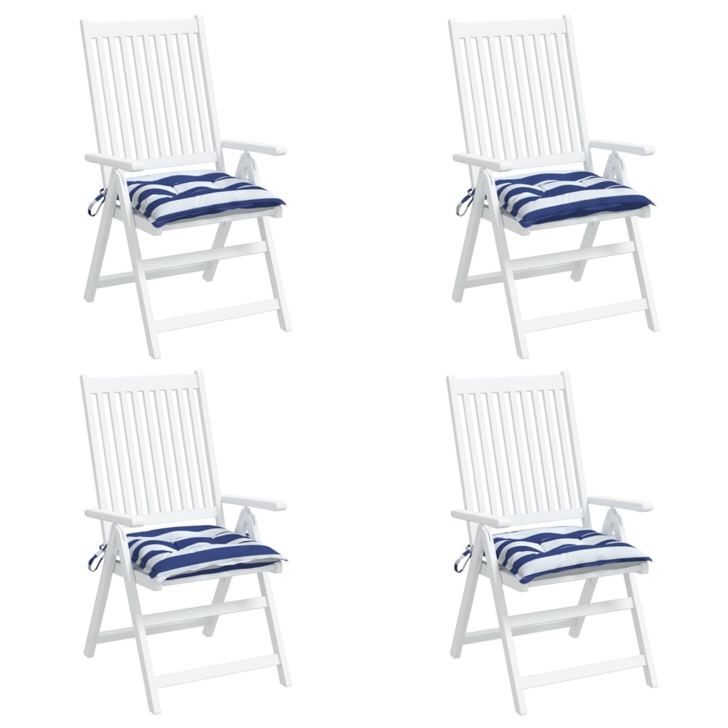 Chair cushions set of 4 blue white stripes 50x50x7 cm