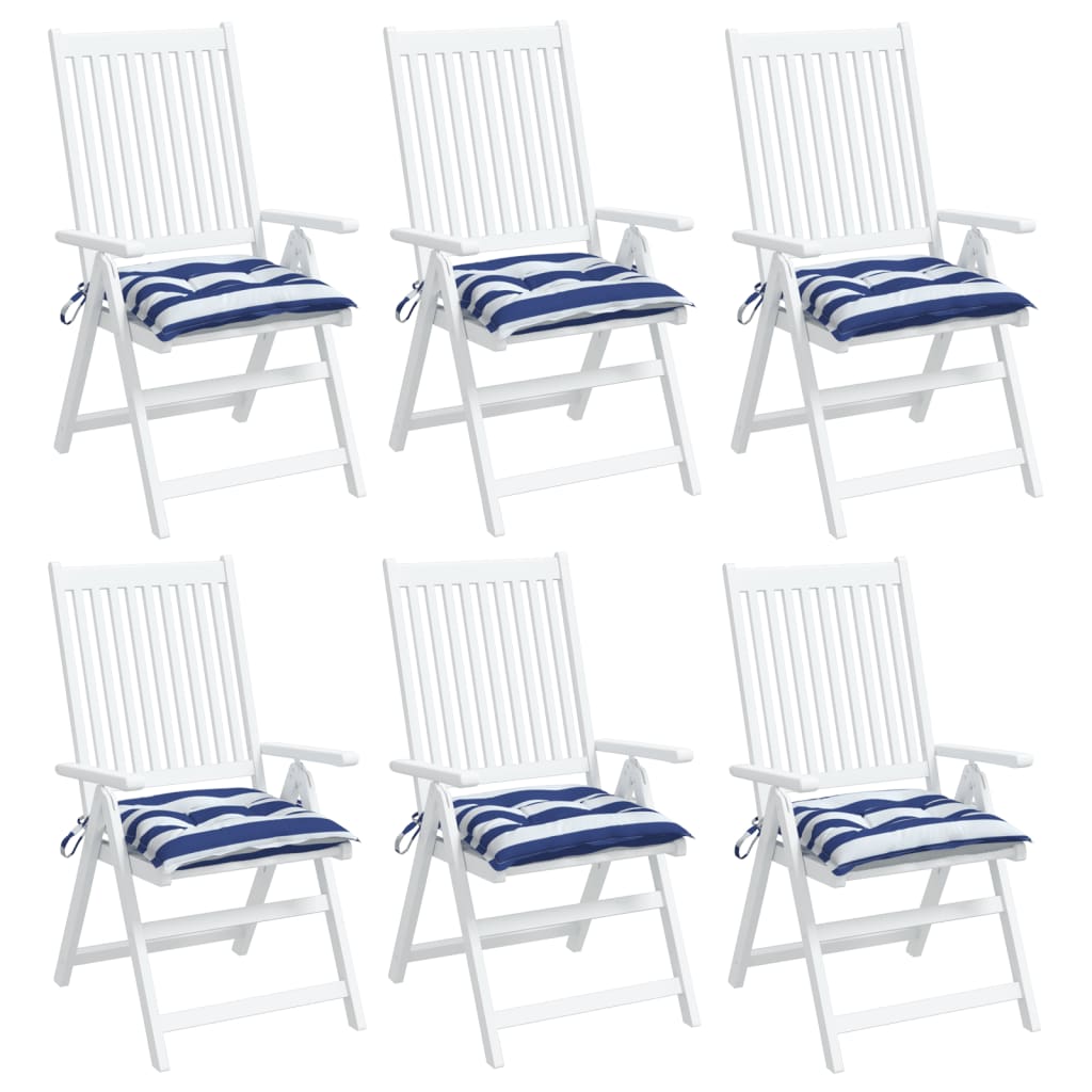 Coussins de chaise lot de 6 rayures bleues blanches 50x50x7 cm