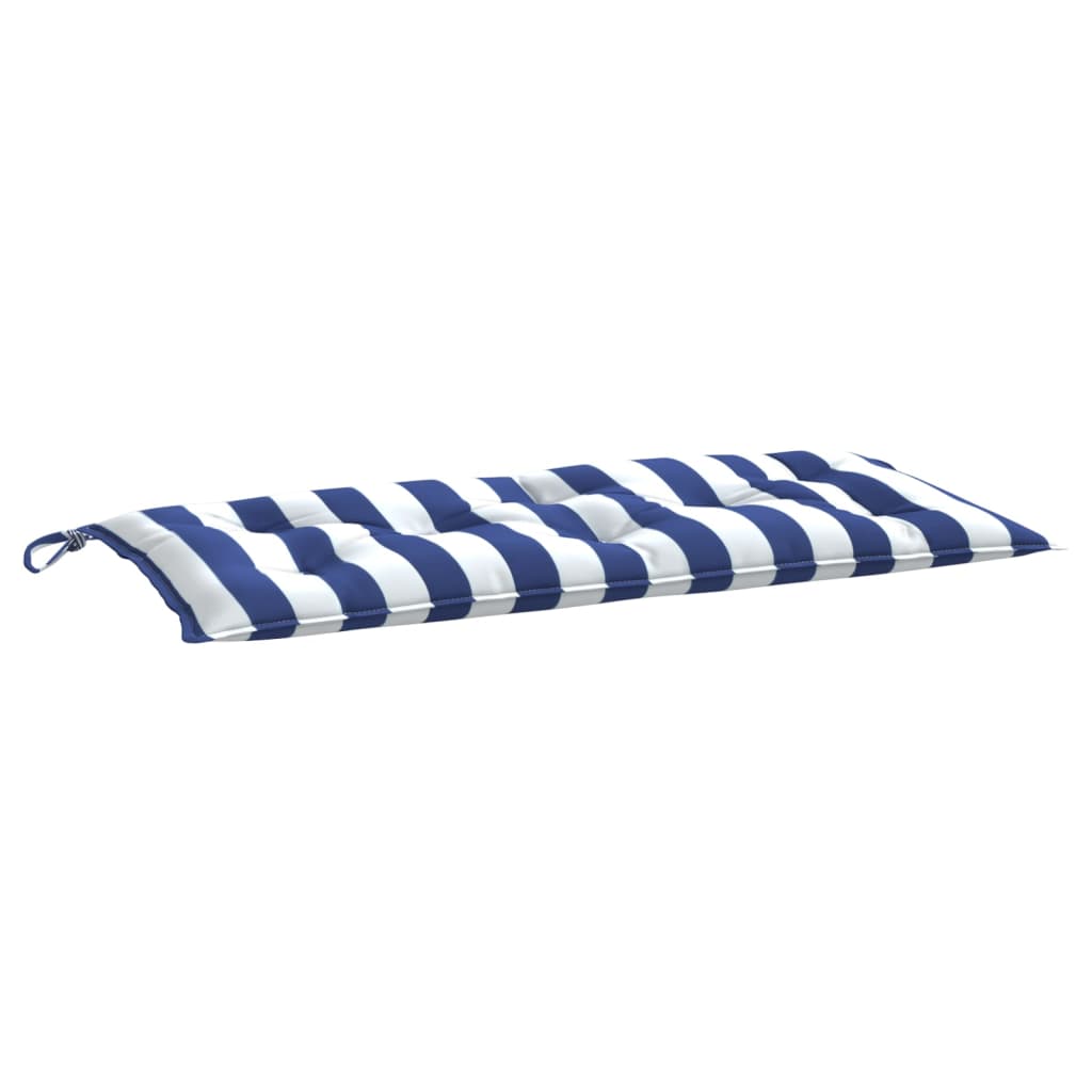 Coussin de banc de jardin rayures bleues et blanches 100x50x7cm