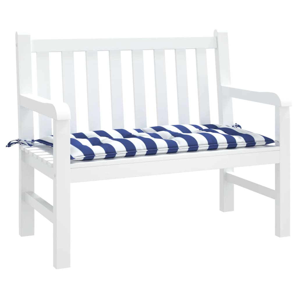 Coussin de banc de jardin rayures bleues et blanches 100x50x7cm