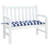 Coussin de banc de jardin rayures bleues et blanches 100x50x7cm