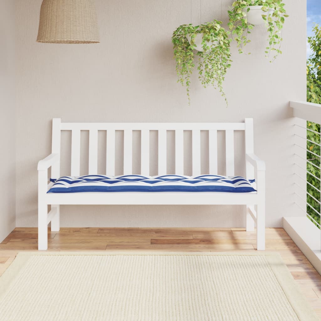 Coussin de banc de jardin rayures bleues et blanches 150x50x7cm