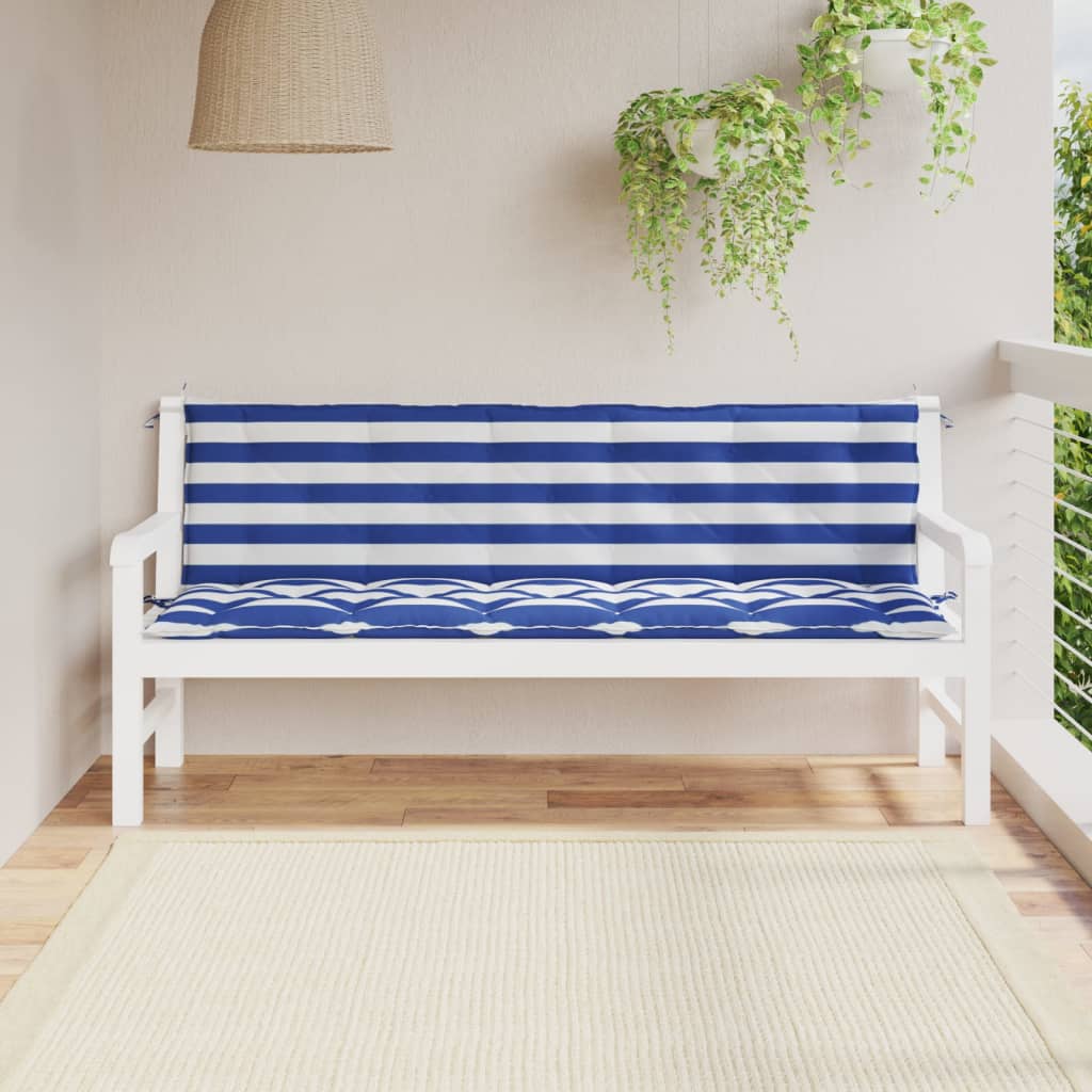 Coussins de banc de jardin lot de 2 rayures bleues/blanches