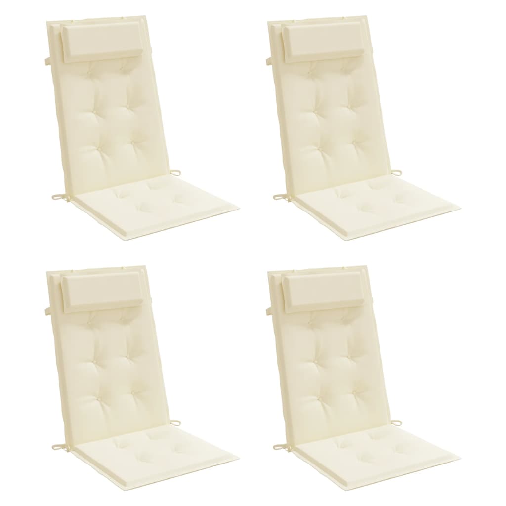 Coussins de chaise à dossier haut lot de 4 crème tissu oxford