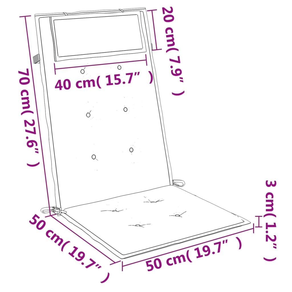 Coussins de chaise à dossier haut lot de 2 carreaux noir