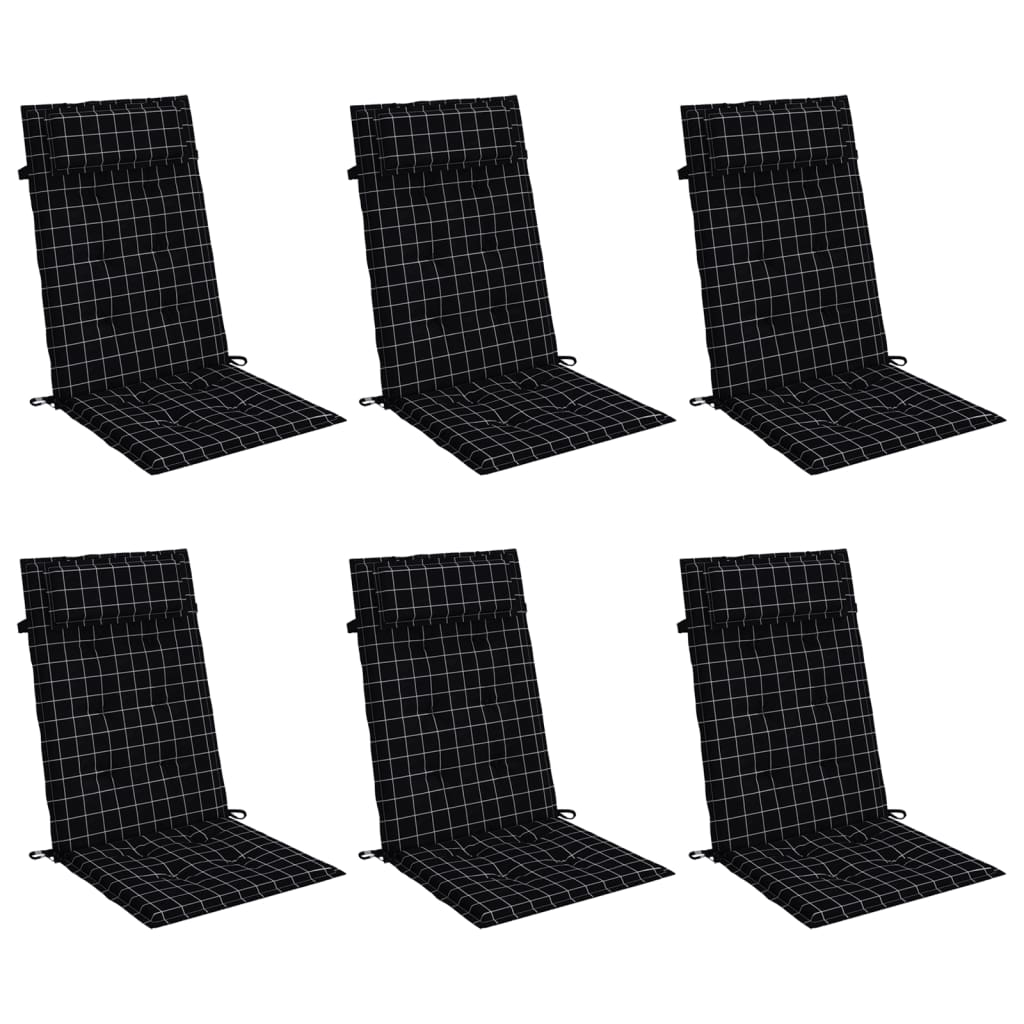 Coussins de chaise à dossier haut lot de 6 carreaux noir