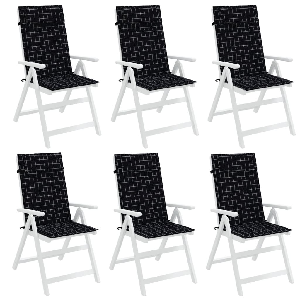 Coussins de chaise à dossier haut lot de 6 carreaux noir