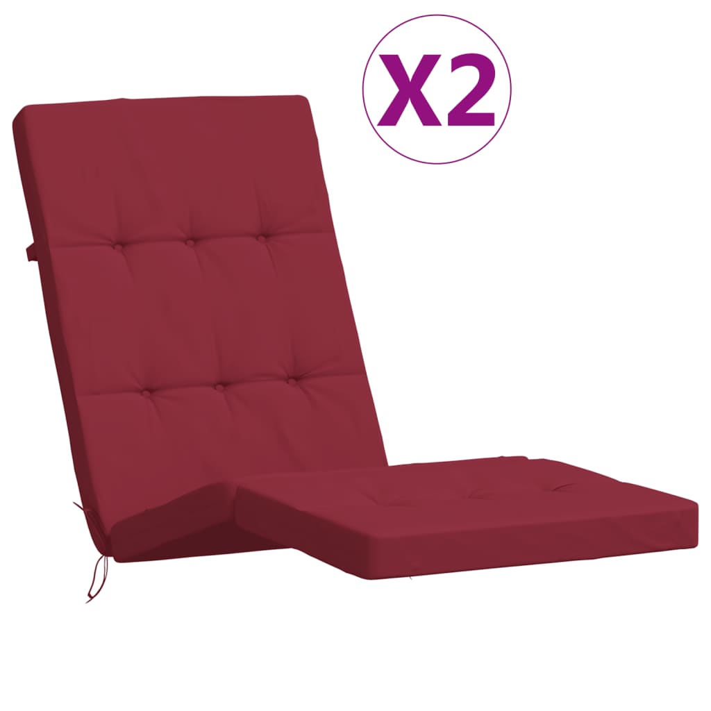 Coussins de chaise longue lot de 2 rouge bordeaux tissu oxford