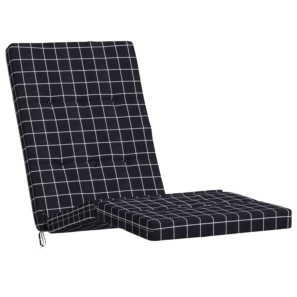 Coussins de chaise longue lot de 2 noir motif à carreaux