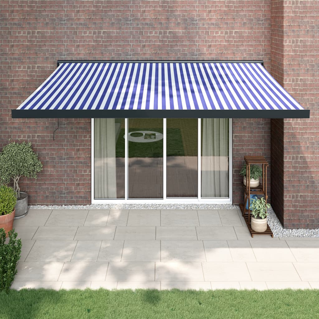 Blue and white retractable awning 4.5x3 m fabric and aluminum