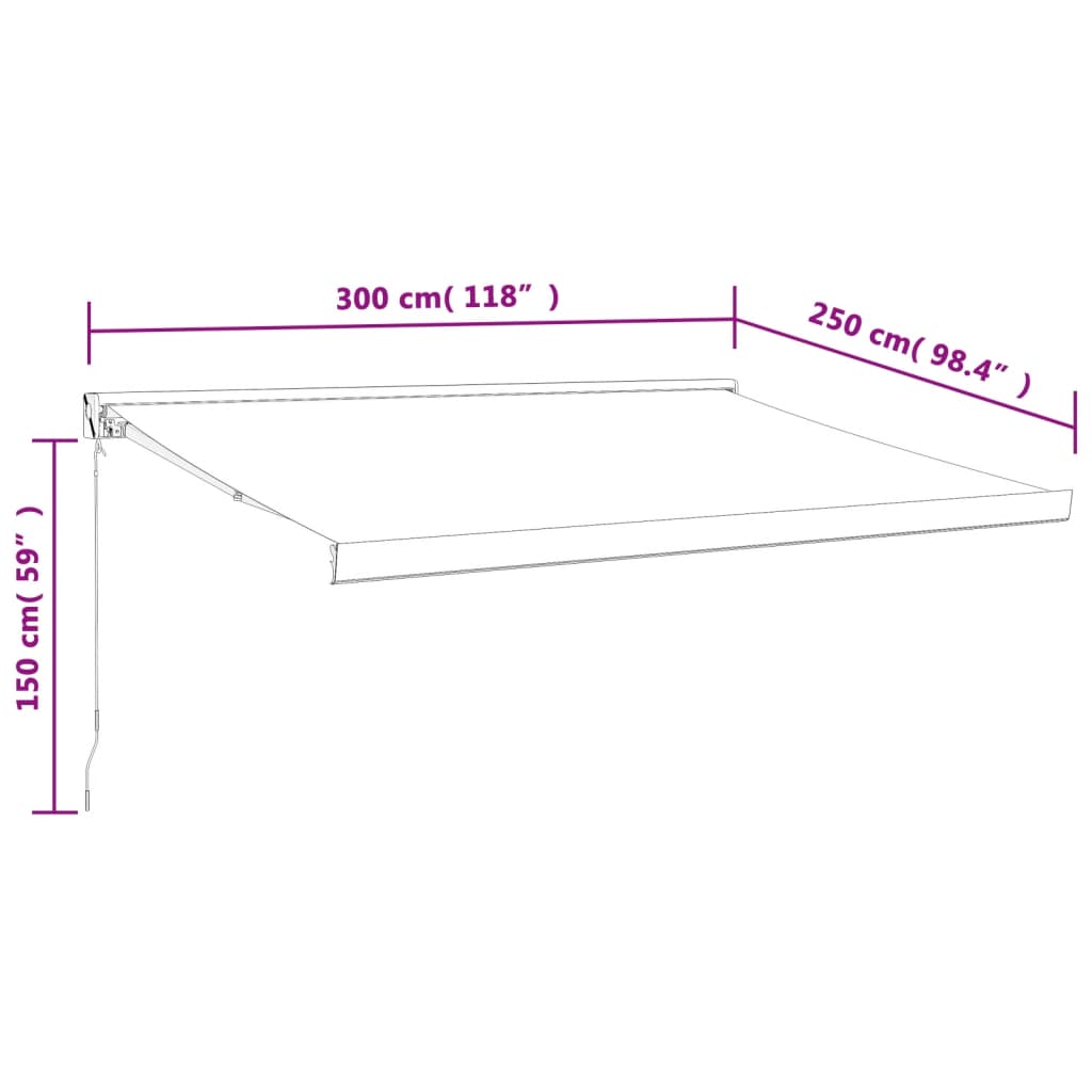 Auvent rétractable jaune et blanc 3x2,5 m tissu et aluminium