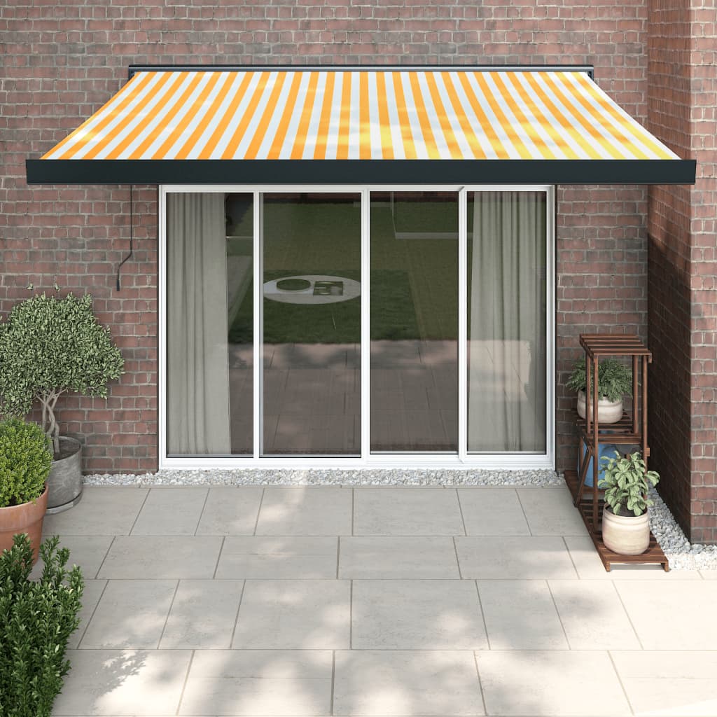 Auvent rétractable jaune et blanc 3x2,5 m tissu et aluminium