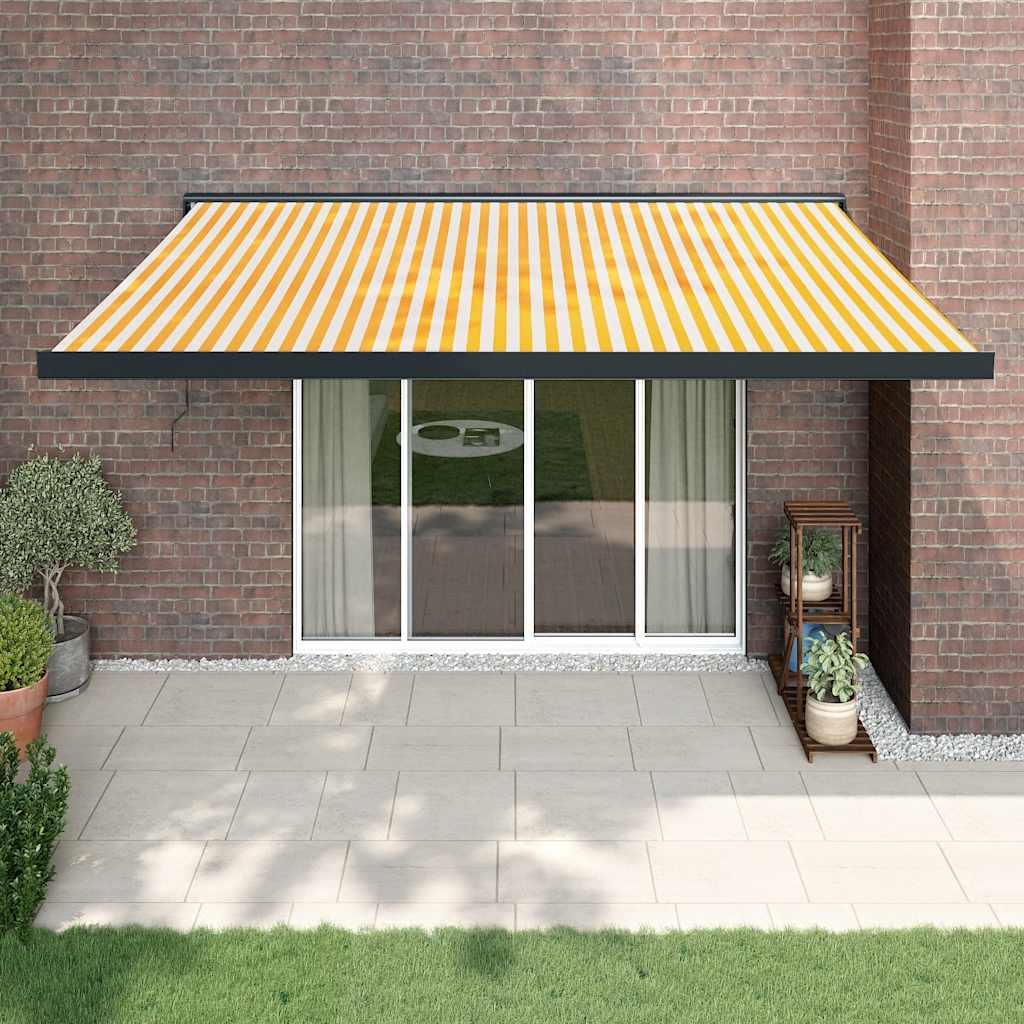 Yellow and white retractable awning 4x3 m fabric and aluminum