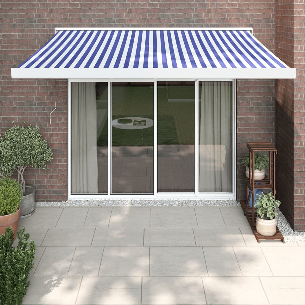 Auvent rétractable bleu et blanc 3x2,5 m tissu et aluminium