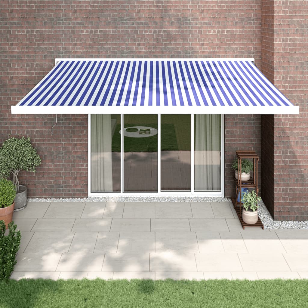 Blue and white retractable awning 4x3 m fabric and aluminum