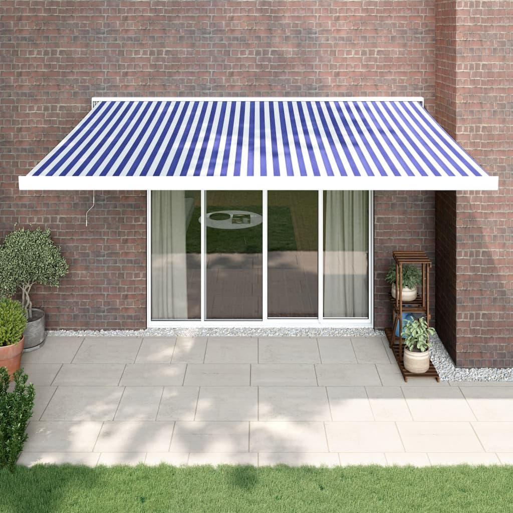 Blue and white retractable awning 4.5x3 m fabric and aluminum