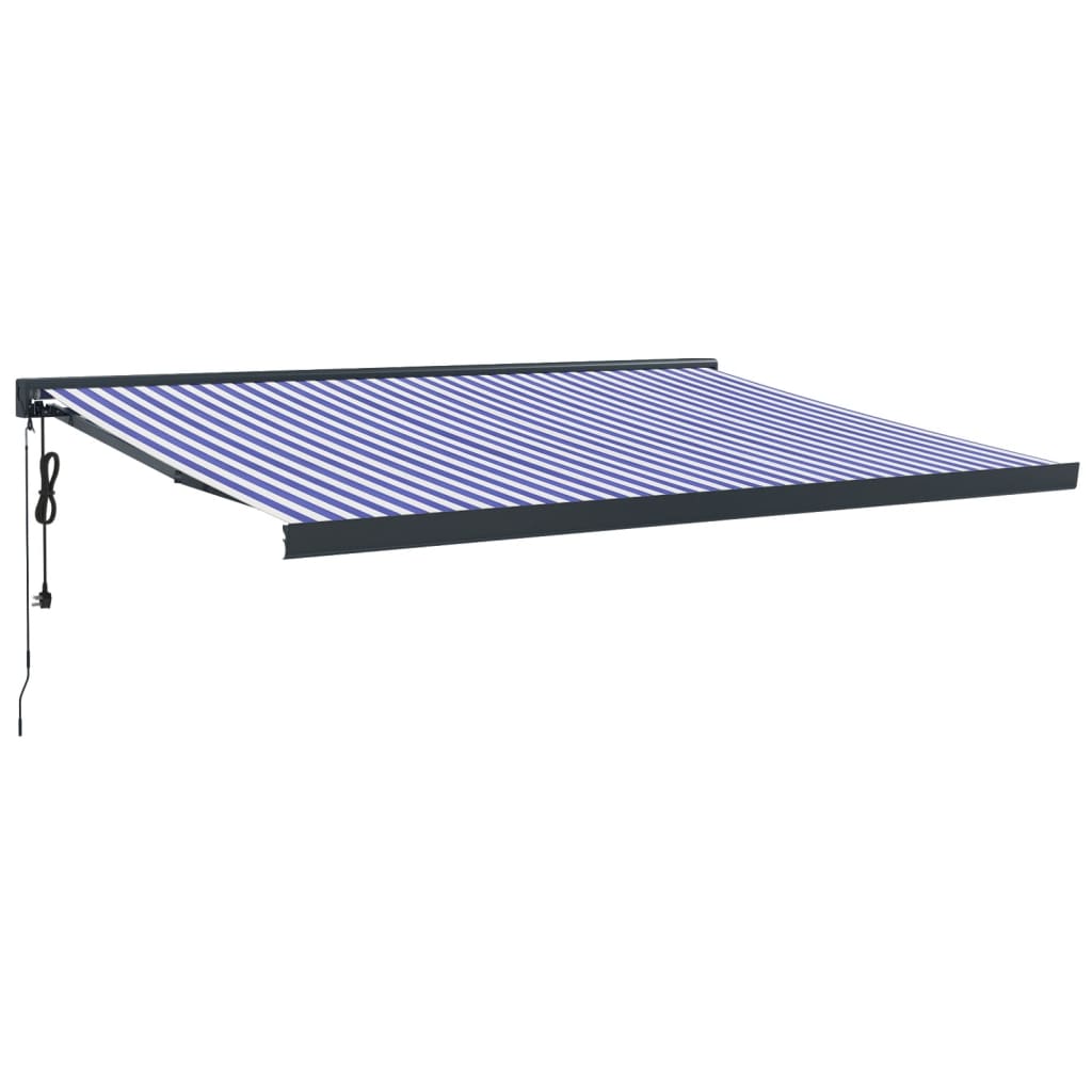 Auvent rétractable bleu et blanc 4x3 m tissu et aluminium