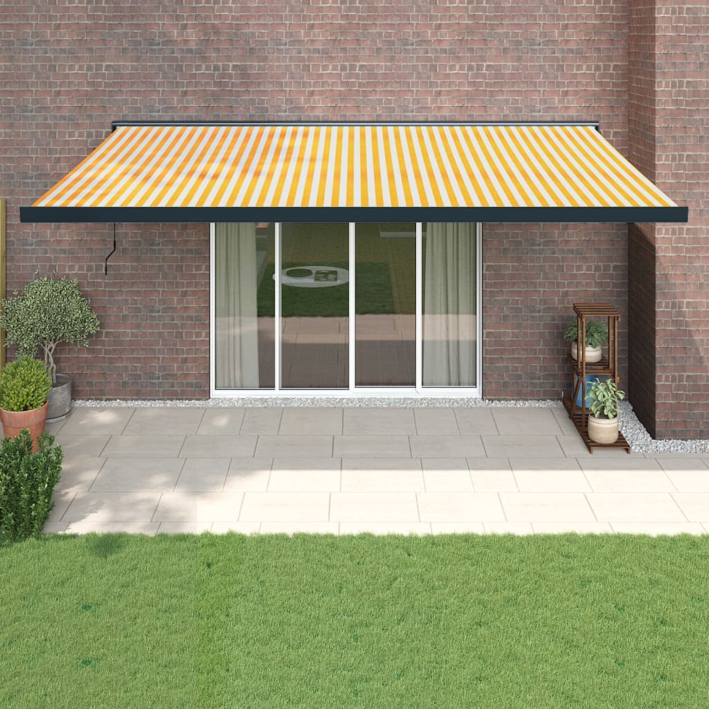 Yellow and white retractable awning 5x3 m fabric and aluminum