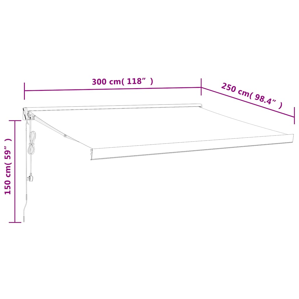 Anthrazitfarbene einziehbare Markise 3x2,5 m aus Stoff und Aluminium