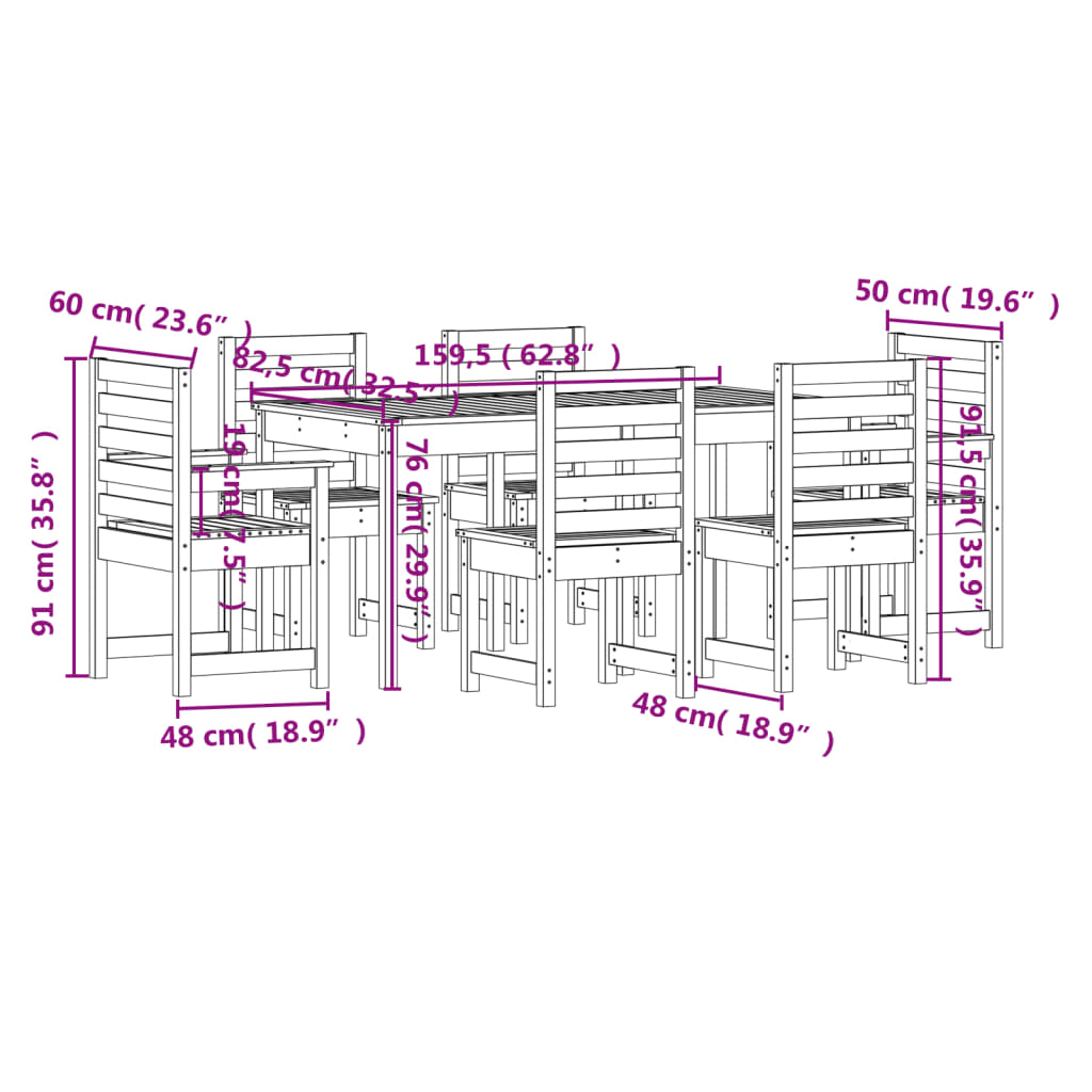 Ensemble à manger de jardin 7 pcs bois massif Douglas