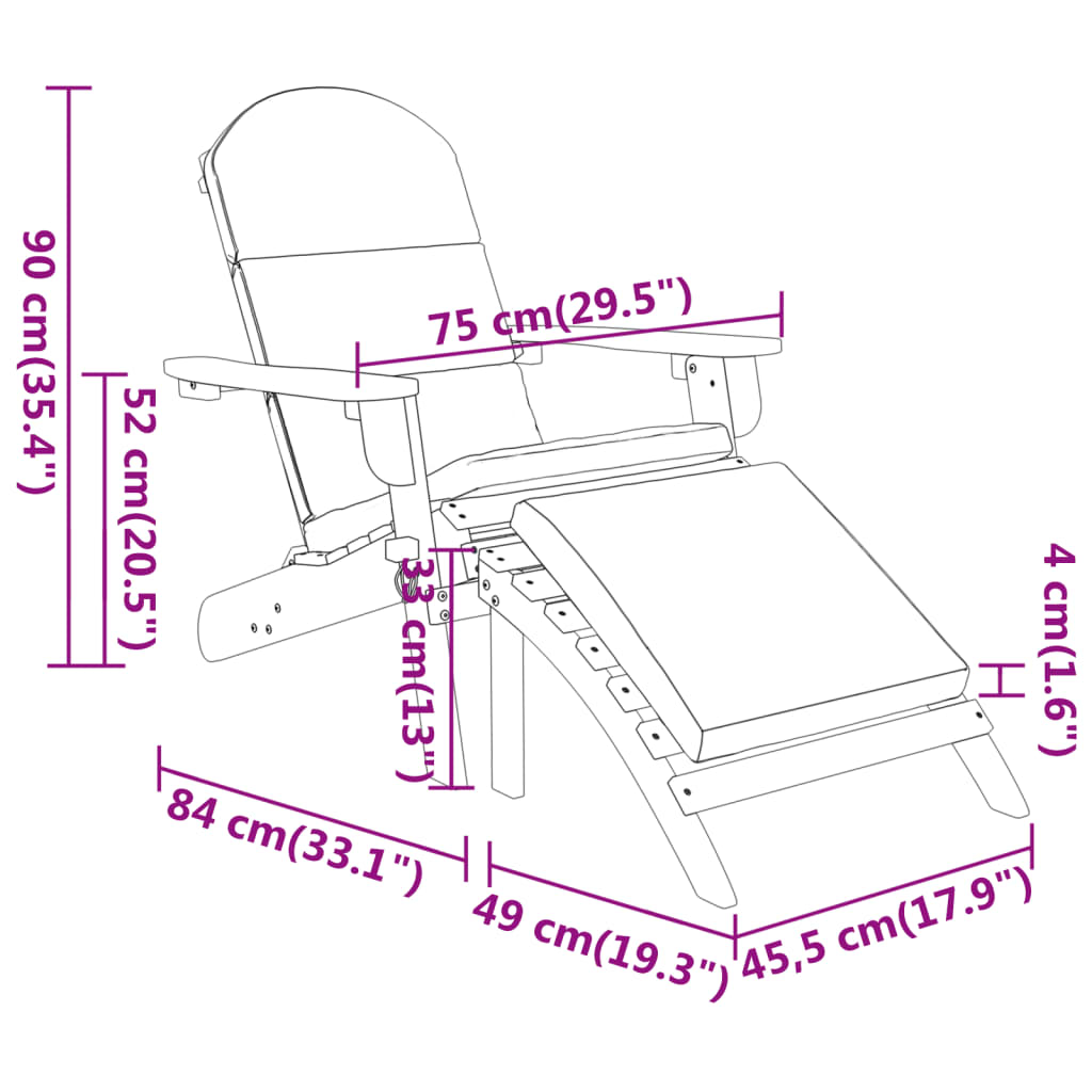 Chaise de jardin Adirondack et repose-pieds bois massif acacia