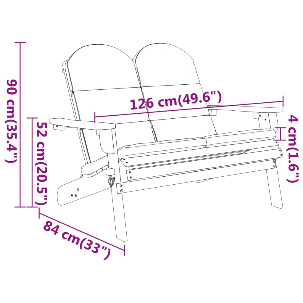 Adirondack Garden Bench and Cushions 126 cm Solid Acacia Wood