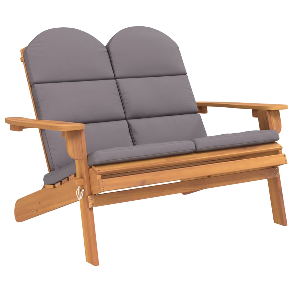 Banc de jardin Adirondack et coussins 126 cm bois massif acacia