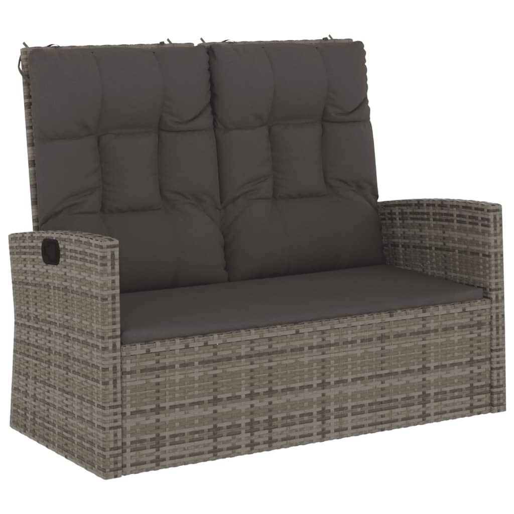 Banc de jardin inclinable et coussins gris 118cm résine tressée