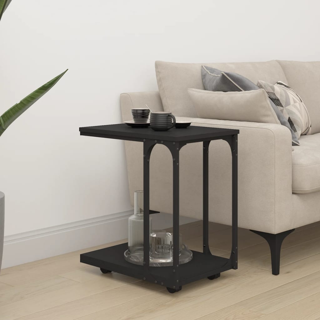 Table d'appoint avec roues Noir 50x35x55,5 cm Bois d'ingénierie