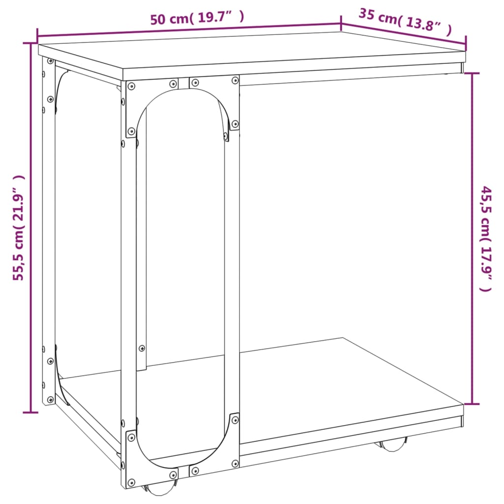 Table d'appoint à roues Chêne sonoma 50x35x55,5 cm