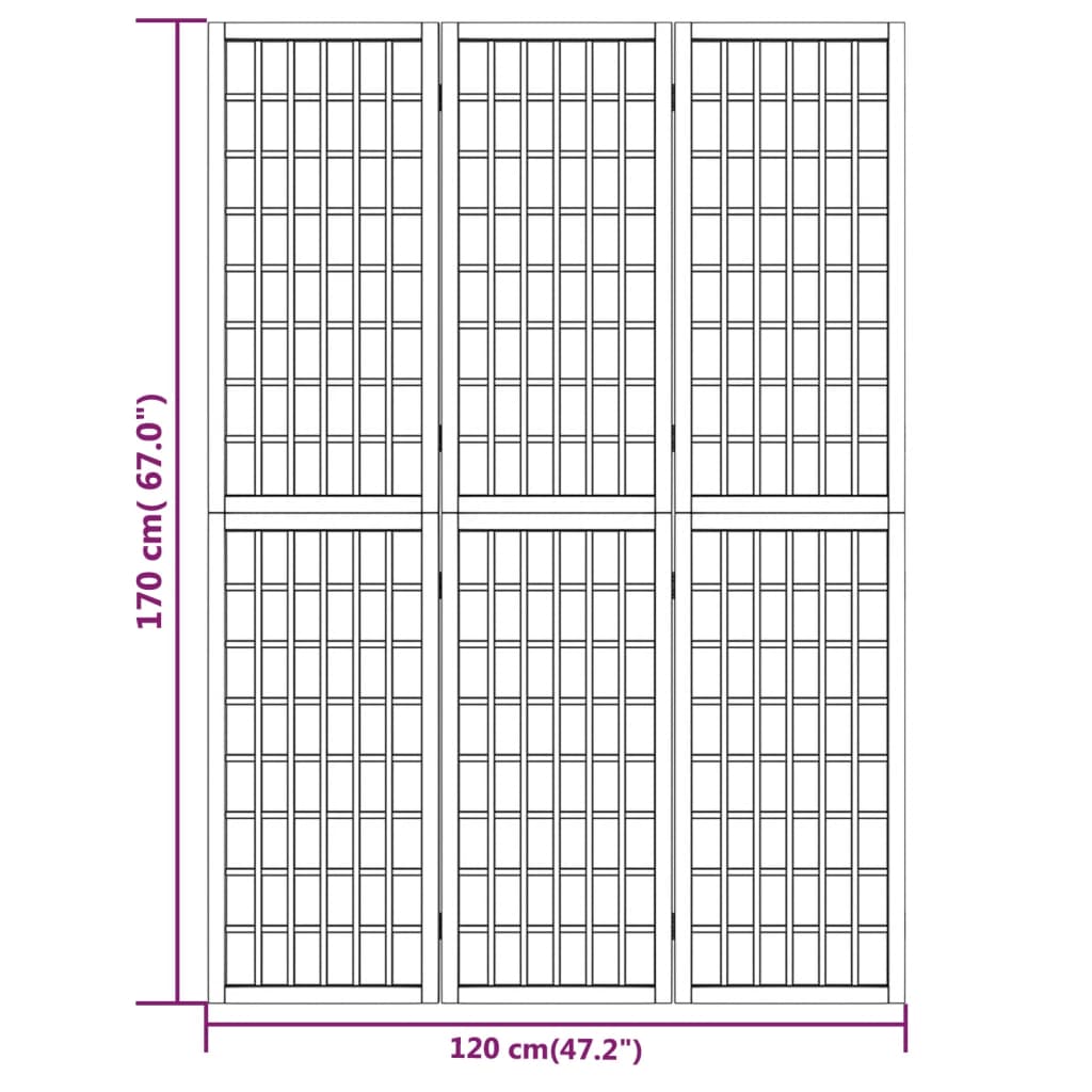 Cloison de séparation pliable 3 panneaux 120x170 cm