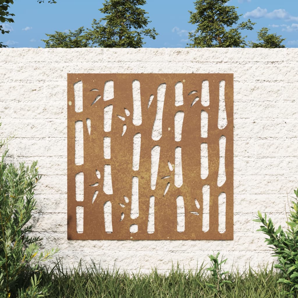 Garden wall decoration 55x55 cm corten steel bamboo design