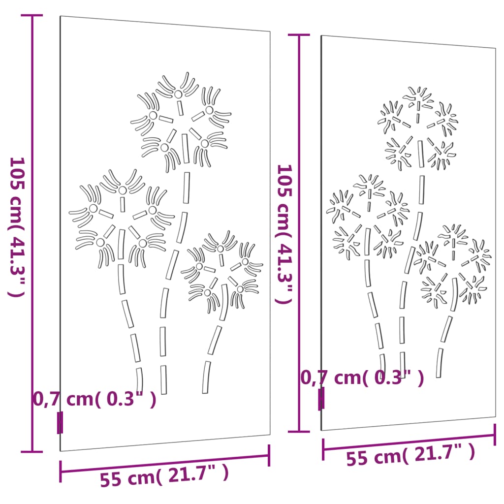 Garden wall decorations 2pcs 105x55 cm flower design