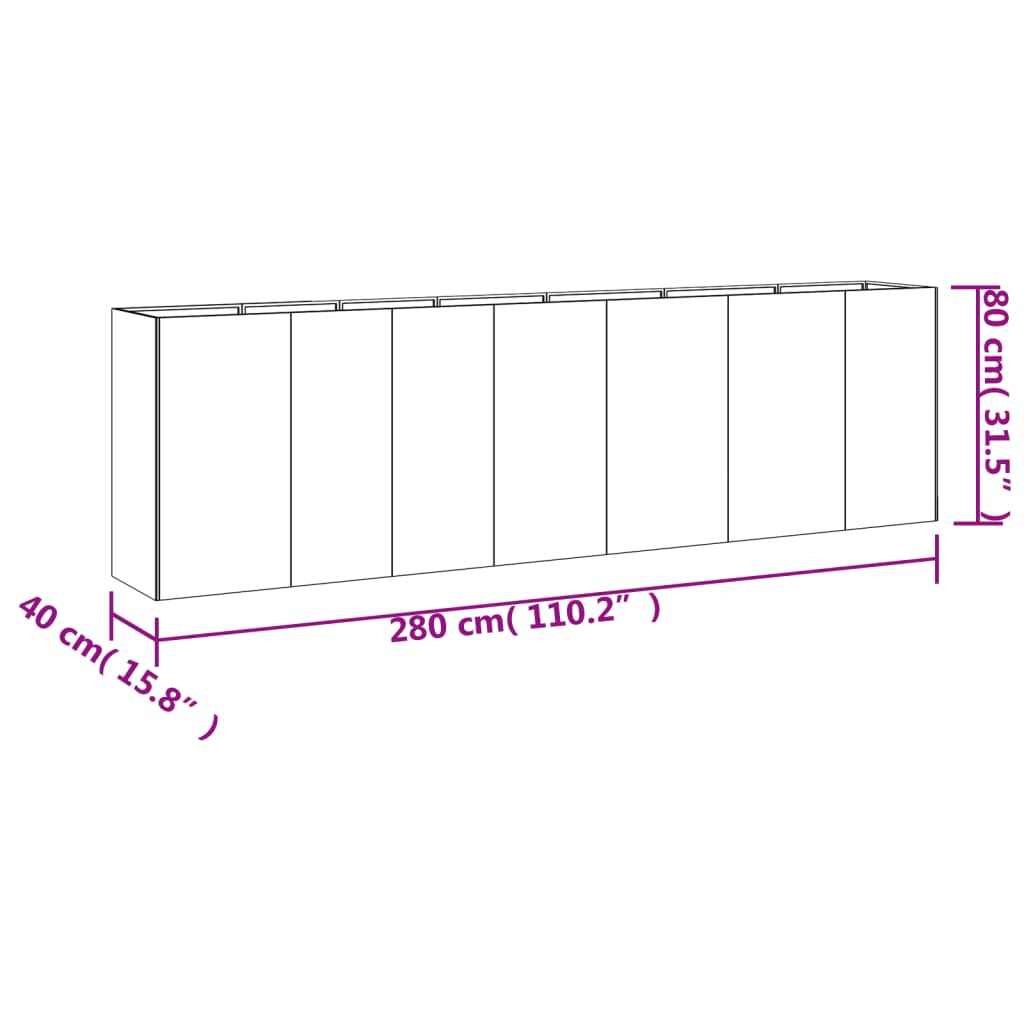 Raised garden bed 280x40x80 cm corten steel