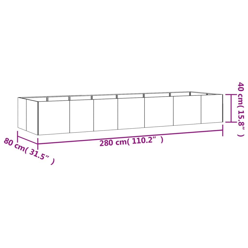 Raised garden bed 280x80x40 cm corten steel