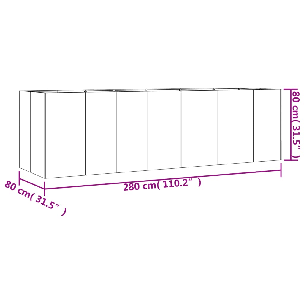 Raised garden bed 280x80x80 cm corten steel