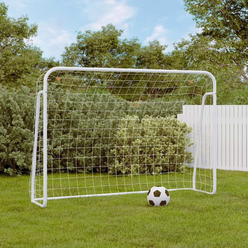 But de football et filet blanc 214x75x152 cm acier et polyester