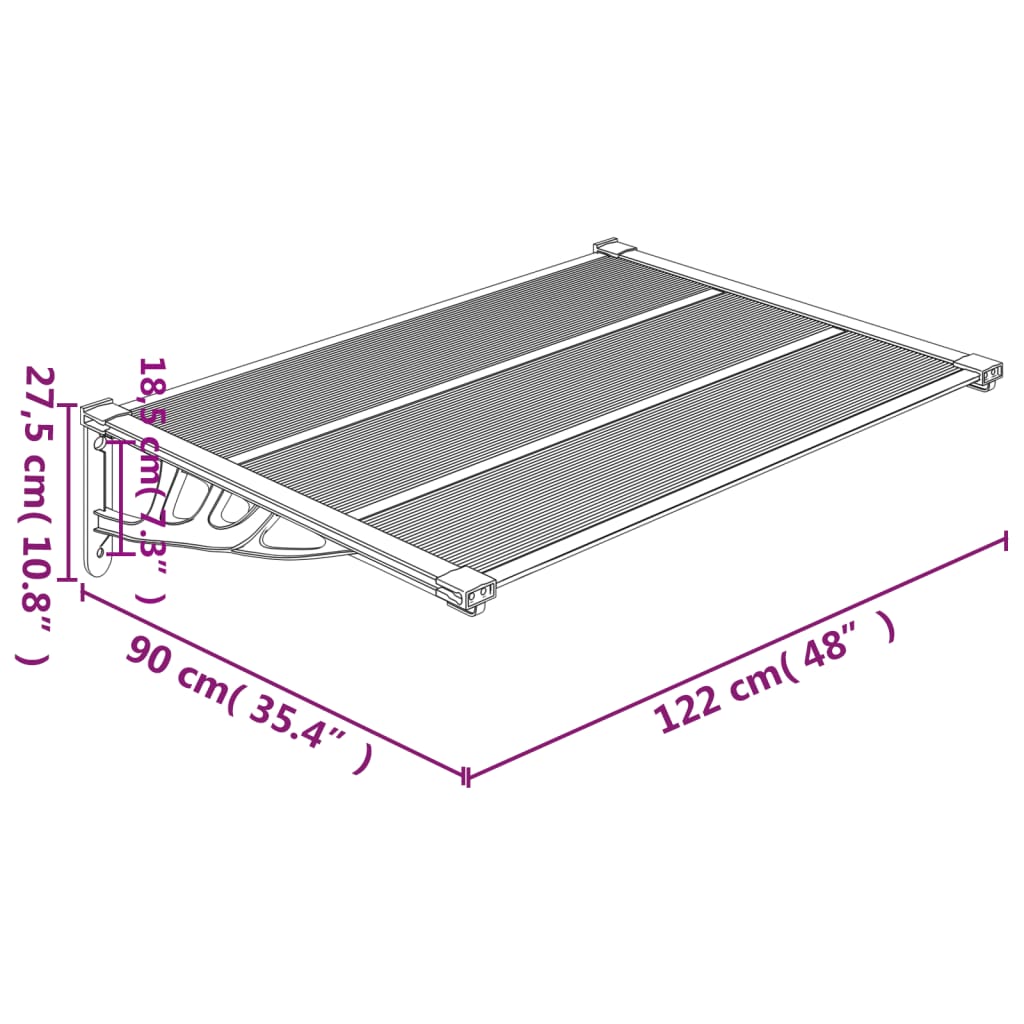 Auvent de porte Noir et transparent 122x90 cm Polycarbonate