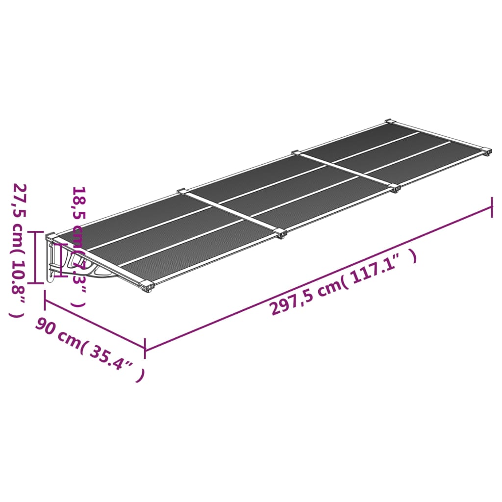 Auvent de porte Noir et transparent 297,5x90 cm Polycarbonate